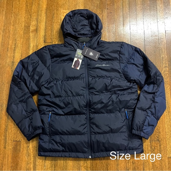 Eddie Bauer Men’s Wide-Channel Hooded Down Jacket - Navy - Picture 11 of 11